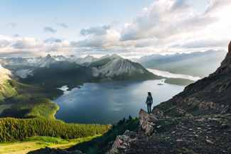 A person overlooking a lake in Canada